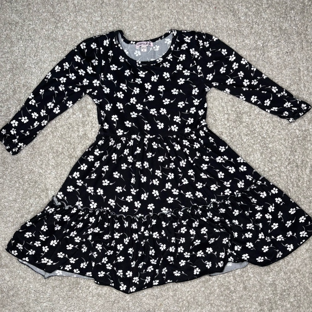 Chenault Girl Floral Black and White Kids Dress